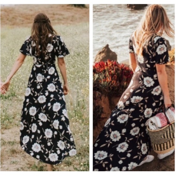 Lake Como Navy Blue Floral High-Low Wrap Dress - Picture 2 of 9